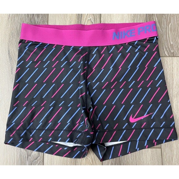 Nike Pro Dri-Fit Spandex Running Compression Shorts Pink/Blue Women’s Sz Medium - Picture 2 of 7